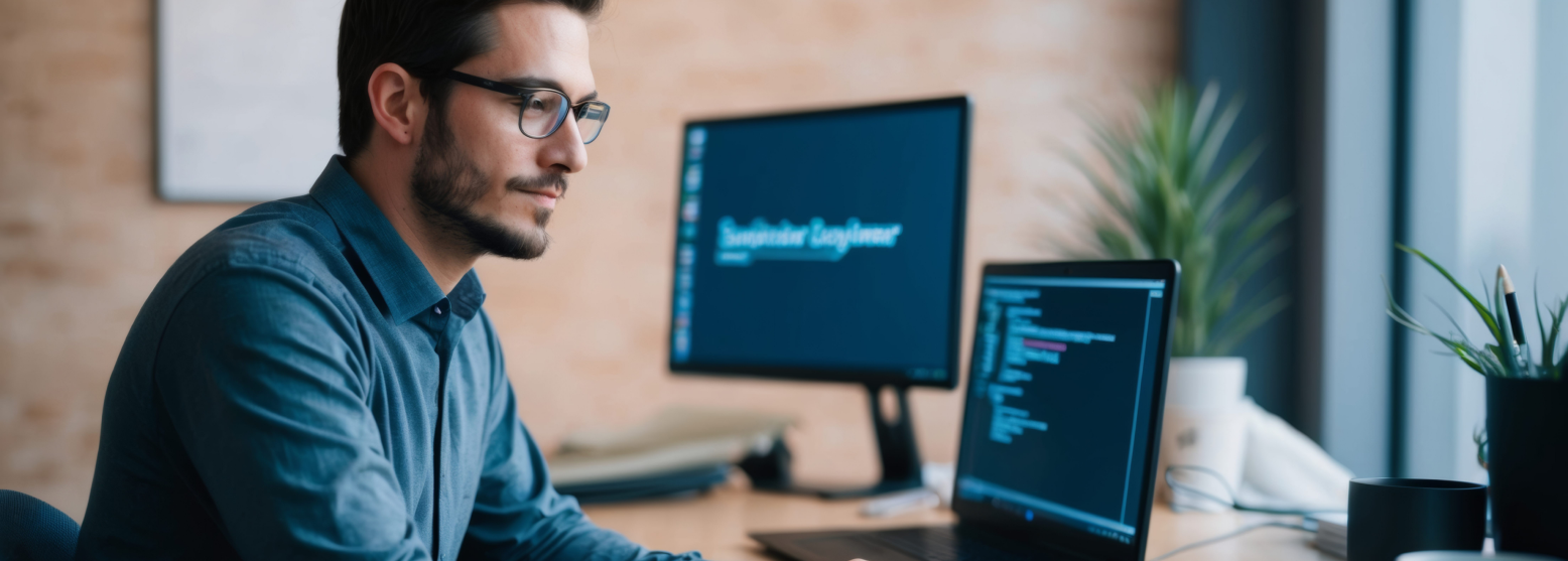 smiling-man-working-laptop-modern-office-setup 1